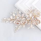 SWEETV Light Rose Gold Hochzeit Haarspange Strass Braut Kamm Haarspange - Handmade Flower Clip Kopfschmuck für F