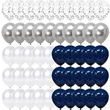 Helium Luftballons Blau Weiß Silber Geburtstag Ballon SKYIOL 50 Stück 30 cm Metallic Konfetti Latex Ballons als Party Dekoration für Junge Geburtstag Baby Shower Hochzeit Jub