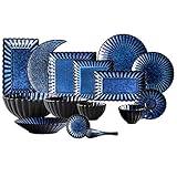XCNFDI Stilvolle Speiseteller,Keramik-Geschirr-Set, Blütenblatt-Typ 43-teiliges Porzellan-Gericht/Retro-Brennofen-Wechsel-Glasur-Teller und Schalen-Sets für Familienfeiern und Restaurants F