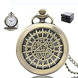 ZHAOJ Herren Retro Antike Quarz Taschenuhr mit Kette, Damen Vintage Bronze Hohl Pentagramm Anhänger Halskette Taschenuhr, Arabische Ziffern Zifferblatt U