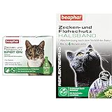 beaphar Zecken- und Flohschutz Spot On für Katzen, Zecken- und Flohschutz mit Margosa Extrakt, 3 x 0,8 ml & Flohschutz Halsband für Katzen | Zeckenschutz fü
