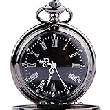 Ballylelly Unisex Steampunk Vintage Kette Quarz Taschenuhr Roman Muster Hohlzeiger mit römischen Ziffern Anzeig