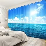 FGYSFT Blickdichter Vorhang, Blauer Himmel Meer Natur Landschaft 110X215CM X 2 Vorhang Mit Ösen, Verdunkelungsvorhang, 3D Muster, Gardinen, Kinderzimmer, Schlafzimmer, Thermovorhang, Weihnachtsdek