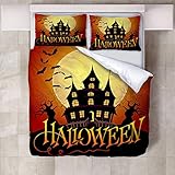 Halloween-Bettbezug Mondburg 3D Druck Bettwäsche Set 3 Teilig 200X200Cm Weich Und Atmungsaktiv Mit Reißverschluss Und 2 Kissenbezug 80X80Cm für Teenager U