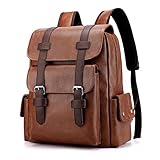 Handgemachte Leder Schulranzen Leder Retro Mode Herren 14 Zoll Reise Laptop Leder Rucksack Geeignet für Schule Büro Mode Reise Groß Leder Rucksack, bleibende Farbe: (Beige) - HAIZEIWANG-J4YVET