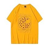 Unisex T-Shirt Creative Pizza-Spaß-Muster gedruckt Baumwolle Shirt Loose Casual Tops (Gelb,XL)