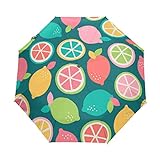 Regenschirm, süß, bunt, Obst, Zitrone, 3-fach faltbar, automatisches Öffnen, Schließen, Anti-UV, winddicht,