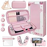 HLRAO Rosa Reisezubehör Set Tasche Kompatibel mit Nintendo Switch,Sakura-Design Aufbewahrungstasche case,mit Harter Schutzhülle, verstellbarem Ständer,HD Glas-Displayschutz und Daumengriff.【10-in-1】