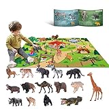 YouCute Tierspielzeug für 3 4 5 6 Jahre alte Kinder Jungle Wild Set Pädagogisches Plastik-Tierspielzeug mit Spielmatte Lion Tiger Party Geschenke für Jungen, M