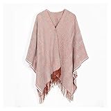 ZHURGN Frauen Poncho Strick Cape Winter Eleganter gestreifter Tuch und Wrap Casual Ladies Kaschmir Ponchos Schal Decke Tuch (Color : A, Größe : ONE Size)