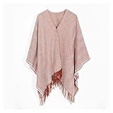 ZHURGN Frauen Poncho Strick Cape Winter Eleganter gestreifter Tuch und Wrap Casual Ladies Kaschmir Ponchos Schal Decke Tuch (Color : A, Größe : ONE Size)