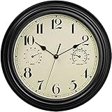 Aobay Indoor Outdoor 12-Zoll-Retro-Silent-Non-Ticking-wasserdichte Wanduhr mit Thermometer und Hygrometer batteriebetriebene Qualität Quarz Runde Uhr Wanddekorativ (Farbe : Schwarz)