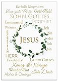 JESUS Poster Bild „Die Namen Jesus“ christliche Geschenk-Idee Bibel - Kunstdruck mit goldfarbiger Schrift ohne Rahmen DIN A4