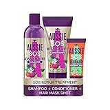 Aussie Shampoo und Conditioner-Set - SOS Kiss of Life zur Haarreparatur, mit veganem Shampoo, Haarspülung und Haarkur für die tiefenwirksame Pflege von trockenem, strapaziertem H