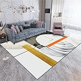 Teppich, geometrisches Muster, Beige, Gelb, Schwarz, Grau, Orange, 80 x 160