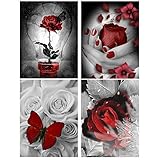 SHUIBIAN 4Pcs 5D Diamant Malerei Set, 5D Diamant Painting Bilder Rose Flower DIY Diamant Malerei Crystal Strass Stickerei Diamond Painting für Home Dekoration Wanddekoration 30X40