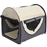 Pawhut Hundebox Faltbare Hundetransportbox Transportbox für Haustier Katzen dunkelgrau-Creme 81x56x66