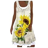 LOPILY Damen Retro Zweilagig Sommerkleider Tunika Große Größen Strandkleider Freizeit Lose Bequem Midikleid Kurzarm U-Ausschnitt Hohe Taillen Frauenkleid Vintage Retro Einfach Übergrößen C