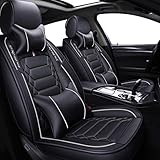 JDWBT Sitzbezüge Leder, Vorne und Hinten 5-sitziges Set Universal Leder Seasons Protectors Pad Kompatibler Airbag mit Kissen. (Farbe : Weiß)