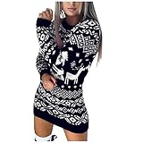 Pulloverkleid Damen Elegant Weihnachtskleid Frauen Mode Christmas: Drucken Rundhals Strickpullover Sweatkleid Damen Langarm Warm Minikleid Sexy Kurz Eng Stretch Strickkleider Für Damen Winter XXL