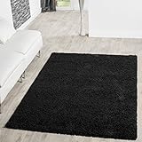 T&T Design Shaggy Teppich Hochflor Langflor Teppiche Wohnzimmer Preishammer versch. Farben, Farbe:schwarz, Größe:120x170