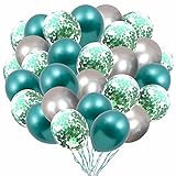 Luftballons Grün Metallic Silber Ballons,60 Stück 12 Zoll Luftballons Geburtstag Silber Grün Konfetti Helium Mint Balloons für ​Taufe Kinder Garten Deko Dschungel Party Hochzeit Valentinstag