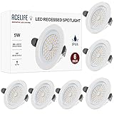 ACELIFE 6er Set LED Einbaustrahler Weiß, 5W Entspricht 60W, 230V 600 Lumen, 75-85mm EinbauØ, 28mm Einbautiefe, CRI 83+ Deckeneinbauleuchte Led Spot, IP44 Badezimmer Einbauleuchten - Warmweiss 3000k