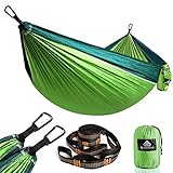 NatureFun Ultraleichte Reise Camping Hängematte | 300kg Tragkraft (275 x 140 cm) Atmungsaktiv,Schnelltrocknendes Fallschirm Nylon | 2 x Premium Karabiner,2 x Schlingen| Drinnen Draußen G