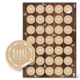 Logbuch-Verlag 35 runde DANKE Aufkleber beige natur weiß Vintage Look Sticker zum Basteln Verzieren Dankeschön Geschenk Dankeskarte Hochzeit Geburtstag T