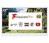 Soulaca Smart Weiß TV 22 Zoll IP66 wasserdicht TV für Badezimmer, Hotel mit Fernbedienung (DVB-T/DVB-T2/DVB-C/DVB-S)