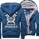 Nordische Mythologie Odin Symbol Tattoo, Viking Printing Plüsch Hoodie, Herren- Und Damen Pullover, Unisex Streetwear, Kapuzen Jacke, Langarm Shirt,Blau,M