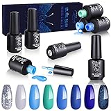 Creamify Gel Nagellack 8 Farben UV Nagellack Ägäischer Stil Blau Weiß Serie Gel Nagellack UV DIY Nageldesign mit Nagelfarbmuster Nagellack Set Gel Nagellack UV Nagelstudio S