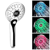 GuDoQi LED Duschkopf, 3 Farben Farbwechsel Temperaturregelung, 3 Strahlarten, Digitale Temperaturanzeige, Größe 13 cm, Duschen Genieß