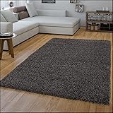 TT Home Wohnzimmer Teppich Hochflor Langflor Shaggy Soft Unifarben Modern Einfarbiges Design, Farbe: Anthrazit, Größe:230x320