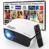 Beamer, NICPOW Mini Beamer mit Screen, 5500 Lux Support 1080P, 240' Display, Trapezkorrektur, 65000 Stunden LED Projektor Kompatibel mit TV Stick/HDMI/USB/AV/ iOS/