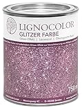 Lignocolor Glitzer Farbe (750 ml, Pink) Möbel und Wände in Glitter Optik, Effektfarbe Glitzereffekt, nicht deckend (transparent) – Made in D