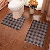 Badteppich-Set, 2-teilig, Buffalo Plaid Burgunderrot Grau Badematte U-förmige Konturen WC-Vorleger Ultra Soft Flanell Badezimmer Anti-Rutsch Pads B