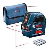 Bosch Professional Kreuzlinienlaser GLL 2-10 (roter Laser, Max. Reichweite: 10 m, 3x AA Batterien, Schutztasche, im Karton)