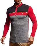 Leif Nelson Herren Polo-Shirt Langarmshirt Slim Fit Baumwolle-Anteil Basic Männer Longsleeve Pulli weißes Sweatshirt Poloshirt Pullover T-Shirt Langarm LN4805 Weinrot Larg