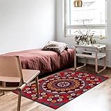FACWAWF Retro Traditioneller Roter Teppich Wohnzimmerteppich Schlafzimmer Wohnung Dekoration Küche Rutschfester Teppich Innenraum Eingangsflur Teppichmatte 150x200