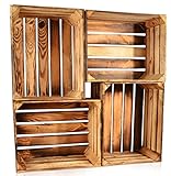 CHICCIE 4 Set Geflammte Obstkisten - 50 x 40 x 30cm Holzkisten Weinkisten Holz Kisten Apfelkisten Obstkiste Geb