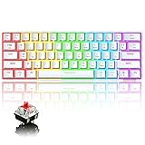 60% mechanische Tastatur Kabelgebundene/drahtlose Bluetooth 5.0-Tastatur 61-Tasten-RGB-Regenbogen-LED-Hintergrundbeleuchtung USB Typ C Wasserdichte Spieletastatur Anti-Ghosting-Tasten(roter Schalter)