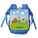 Striefchen® Kinder-Rucksack mit Namen - tierische Eisenbahn - ideal für den Kinderg