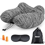 iCOOLIO Aufblasbares Nackenkissen für Auto Zug und Flugzeug, Nackenhörnchen, Reisekissen schlafmaske Ohrstöpseln mit Tragetasche Zubehör für Frauen männer, Reise, travel Pillow