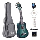 Winzz 21' Sopran Ukulele Anfänger Set Kinderm Erwachsene, Einzigartiges Farbdesign, mit Tasche, Stimmgerät, Zusätzlichen Saiten, Gurt, Noten-Aufkleber, Poliertuch-Dunkles Cy