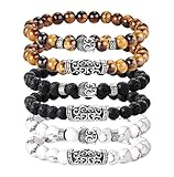 BESTEEL 6 STÜCKE 8 MM Beads Armbänder für Herren Männer Vulkangestein Gelb Tigerauge Armband Weiß Kiefer Buddha Kopf Armband Biker Goth Punk Elastische Armband S