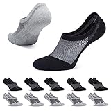 TUUHAW 10 Paar Sneaker Socken Damen Herren Füßlinge Footies Atmungsaktiv Unsichtbar Kurzsocken Baumwoll Rutschfest (Schwarz+Grau 35-38)