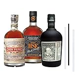 Don Papa Rum, Botucal Reserva Rum und HSE Black Sheriff Rum - Das 3+3 Rum Set, inkl. 3 Glasdrinkhalme (3x0,7l)