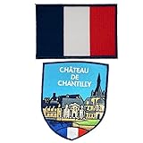 A-ONE Château de Chantilly Schild Sehenswürdigkeiten + Frankreich-Flagge Aufnäher, patriotische Abzeichen, 2 Stück