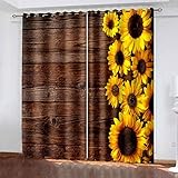 JORILS Vorhang Kinderzimmer Sonnenblumendruck, 2er Set Kindergardinen Mädchen Junge Verdunkelungsvorhänge mit Ösen Blickdichter Vorhang 170x200cm Blickdichte Gardinen für W